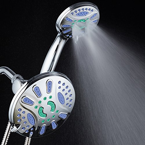 Aquastar Elite 3-In-1 High-Pressure 48-Mode 7" Shower Head Combo With Microban Anti-Clog Jets For More Power & Less Cleaning! Extra-Long 5 Ft. Stainless Steel Hose. All Chrome Finish #TOP6