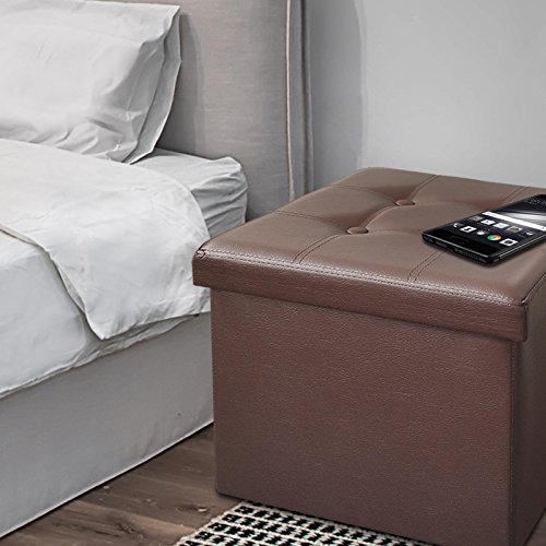 Casa Pura Ottoman Foot Rest | Foot Stool With Storage | Great Hidden Storage Solution In Classic Design | Faux Leather - Brown | Multiple Sizes And Colors - 15" X 15" X 15" #TOP3