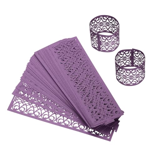 uxcell 100Pcs Napkin Rings Laser Cut Foil Paper, Napkin Holder Hollow Napkin Bands for Weddings Party Serviette Table Decoration Restaurant (Dark Purple, 5.3 x 1.6)