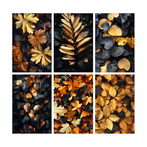 Image of SiddArtify Gold - Black Autumn Leaves Art Print Set - Set of 2-4x6 Inch - Board (Pack of 6) - Sticker (Pack of 6) Wall Room Decoration art Poster Prints