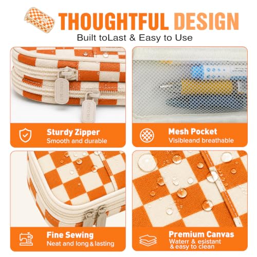 Image of Pencil Case, Large Capacity Aesthetic Pencil Cases with Durable Zipper, Big Stationery Pencil Pouch for Women & Men , Adults Portable Storage Organizer Bag for College, Office, Travel (Yellow Grid)