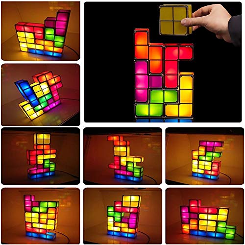 Preisvergleich Produktbild JuneJour Tetris Lampe Stapelbare LED Tischleuchte Stimmungslicht Retro Tetrislampe Leuchte Bausteine