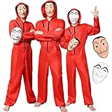 [Limspace] ペーパーハウス コスプレ マスク 連体服 マスク付 つなぎ服 (連体服+マスク*2) 3点セット 仮装 コスチューム スペイン ドラマ ピエロ ピエロマスク付 ハロウィン 映画 コスチューム クリスマス イベント パーティー 学園祭 文化祭 (S)