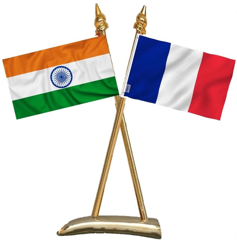 FRANCE & INDIA Miniature Flags - Shining & Bright Cotton Cloth with Criss-Cross Classy Brass Base Table Stand-image-16