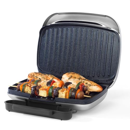 Petra PT5316HEVDEEU10 Elektrischer Rauchloser Gril - Antihaft Smartstone Grillplatten, Kontackgrill, Sandwichtoaster, Panini-Presse, Abnehmbarer Abtropfschale, Fettarmes Grillen fur Fleisch, Gemüse