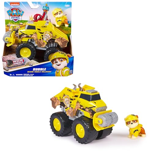 Paw Patrol Patrulla Canina - Pack Figura Rubble Rescue Wheels y Vehículo Excavadora - Patrulla Canina Juguetes - 6069304 - Juguetes Niños 3 años + - Regalo Niño 3 años +
