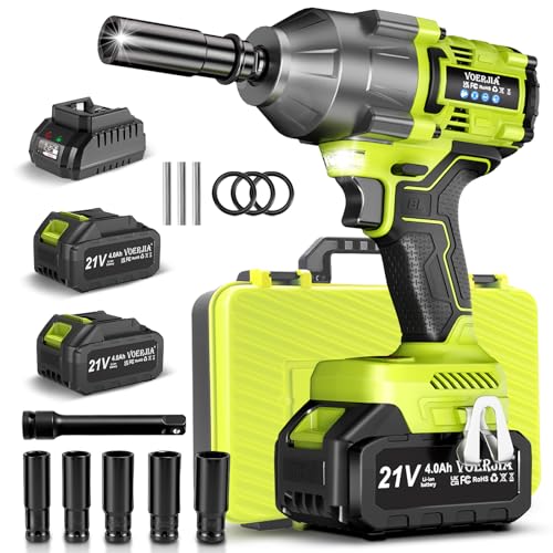 VOERJIA Akku Schlagschrauber 1000Nm - 21V Bürstenloser Drehschlagschrauber (1050Nm Lösemoment) mit 2x 4.0Ah Akku 1/2 Zoll Impact Wrench Set für LKW PKW Traktor & Reifenwechsel inkl. 5 Stecknüssen