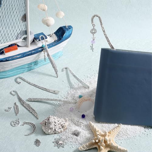 SUNNYCLUE 1 Box DIY 6 Sets Metal Bookmark Kit Metal Bookmarks Bulk Hook Bookmark Lucky Sun Star Moon Charms Bookmark Vintage Alloy Bookmark Metal Book Marks for Crafting Bookmark Making Supplies - Image 4