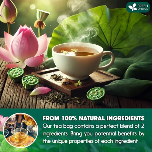 Image of FreshDrinkUS, Premium 20 Tea Bags of Lotus Green Tea, 100% Natural. Exquisite Flavor, Handpicked Leaves, Perfect for Tea Lovers. No Sugar, No Gluten, Vegan.