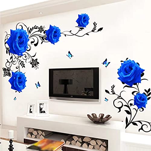 Vinilo Decorativo Azul 3D Rosa Elegante Flores