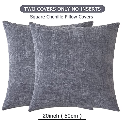 Gawamay Decorative Square Throw Pillow Covers 20X20 Inch Set Of 2, Super Soft Chenille Pillows Cover Fall Pillowcase For Living Room Bedroom Sofa Couch Cushion Cover Grey 50X50Cm (No Insert) #TOP5