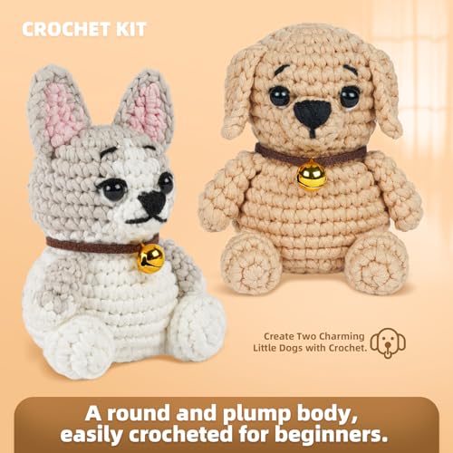 Image of MOREJMTT Crochet Kit for Beginners, Learn to Crochet, Include Easy Knitting Soft Yarn, Step-by-Step Video Tutorial, Hook, Holiday Birthday Gift for Adults (2pack Dog)