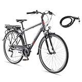 TELEFUNKEN E-Bike Herren 28 Zoll Trekking-Fahrrad | 21-Gang Kettenschaltung | Elektrofahrrad mit 250W Hinterradmotor und 536,5 Wh Li-Ion Akku | Pedelec mit V-Bremsen | inkl. Panzerkabelschloss | XT485