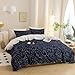 ECOCOTT Duvet Cover Queen, 100% Natural Cotton 1 Duvet Cover +2 Pillowcases Bedding Set,Navy and Cosmic Constellation Reversible Printed Pattern Soft Cozy Breathable and Durable Duvet Cover Set