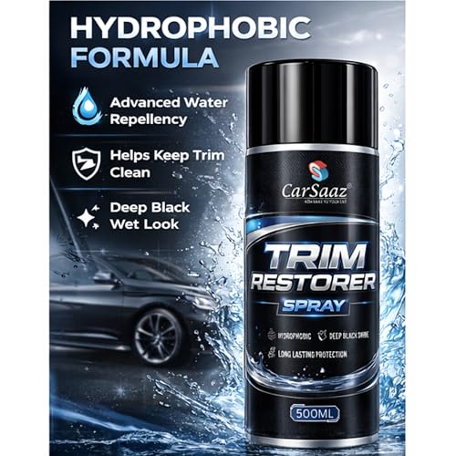 Image of CAR SAAZ Trim Restorer Spray 500ml | Plastic & Rubber Restorer for Car, Bike | Revives Faded Exterior & Interior Parts | Deep Shine, UV Protection & Long Lasting Finish