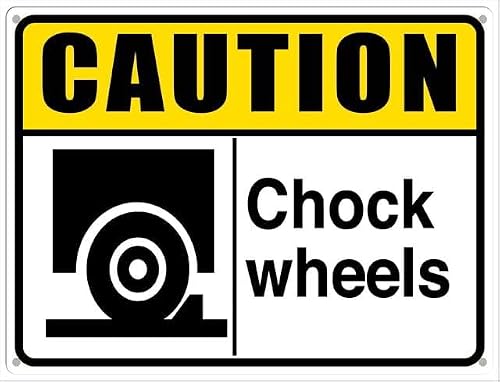 Caution Chock Wheels Aluminum Tin Sign 8"x12" For Homeowners, Warehouse Staff - Home Coffee Bar Wall Decor