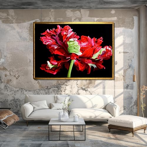 Tableau sur toile pivoine rouge de qualité supérieure, châssis bois - 3