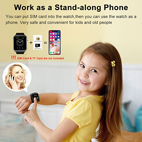 Pradory Smart Watch,Android Smartwatch Touch Screen Bluetooth Smart Watch for Android Phones Wrist Phone Watch with SIM Card Slot & Camera,Waterproof Sports Fitness Tracker Watch for Men Women Black