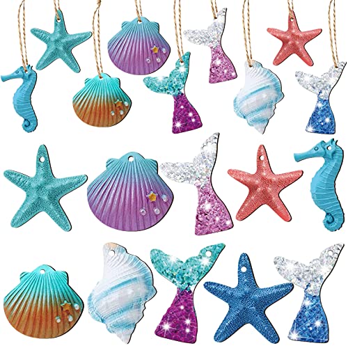 40 Pieces Beach Themed Christmas Ornaments Ocean Themed Decor Starfish Seashell Seahorse Hanging Decorations Nautical Christmas Tree Ornaments With Ropes For Home Wedding Party #TOP25
