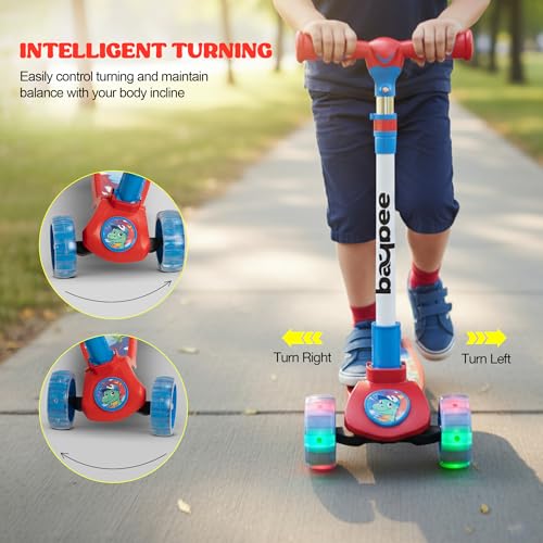 Image of Baybee Kitty Kick Scooter for Kids | Foldable Kid Scooter with 4 Height Adjustable Handle & Brake | Skate Scooters with LED PU Wheels | Runner Scooters for Kids 3 to 10 Years Boys Girls (Red /Blue)