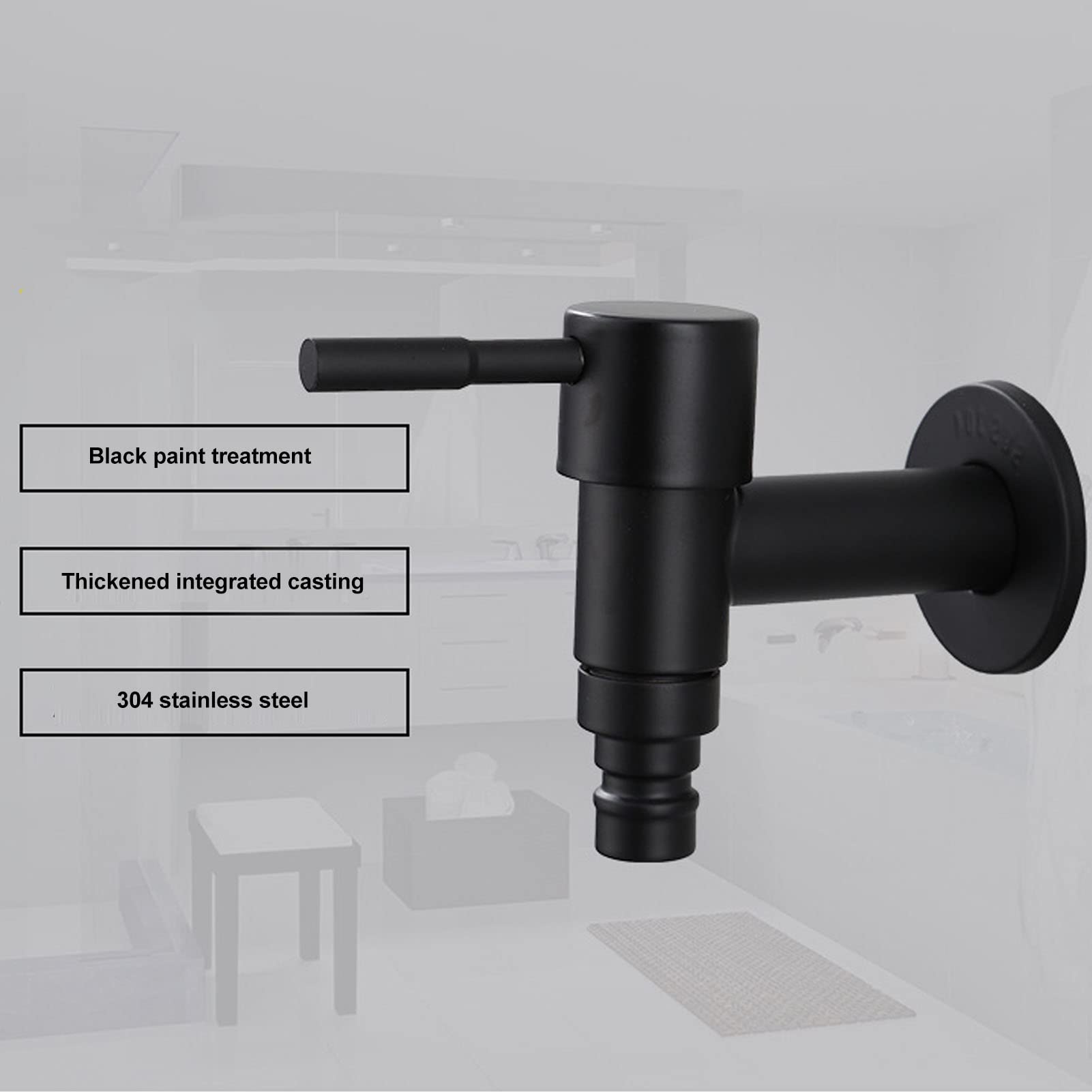 Wall Mounted Black Cold Water Tap G1 2 304 Stainless Steel Single Handle Cold Faucet Used in Bathroom — view 5