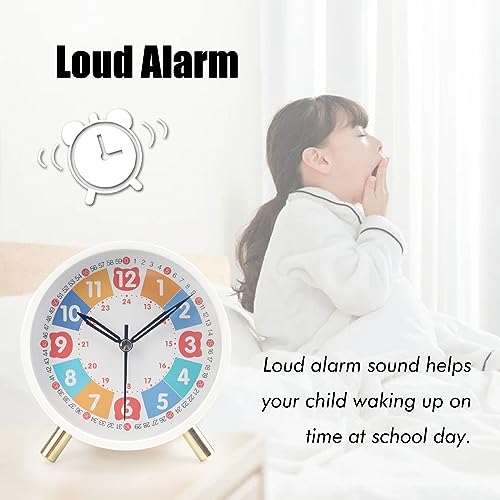 Image of Alarm Clock for Kids 4.5 inch Analog Alarm Clock for Children Time Learning Bedroom Battery Operated Clock White