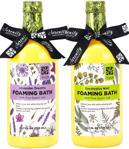 Bubble Bath For Women Adults, 2 Pack Scented Bubble Bath Spa Gift Set For Women Relaxing, Lavender & Eucalyptus Mint, Ladies Foaming Bath With Epsom Salt Variety, 24.7 Fl Oz #TOP19