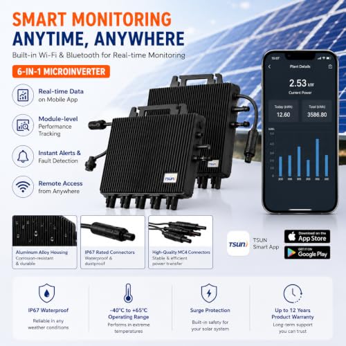 Image of TSUN GEN3 TSOL-MS3000 Solar Microinverter 6-in-1 Trunk Cable | 3000W Output | Supports 600W Panels | IP67 Waterproof | Wi-Fi & Bluetooth | Grid-Tied Solar Inverter