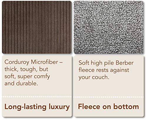 Floppy Ears Design Waterproof Corduroy And Fleece Sit And Stay Couch Protector Furniture Cover (Large, Three Cushion Couch Size, Chocolate) #TOP3