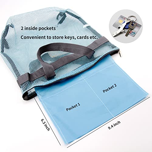 Topasion Mesh Shower Caddy Bag Portable Hanging Toiletry And Bath Organizer With Zipper For Swimming, Travel, Gym, Camping, College Dorms, Beach (Sky Blue) #TOP2