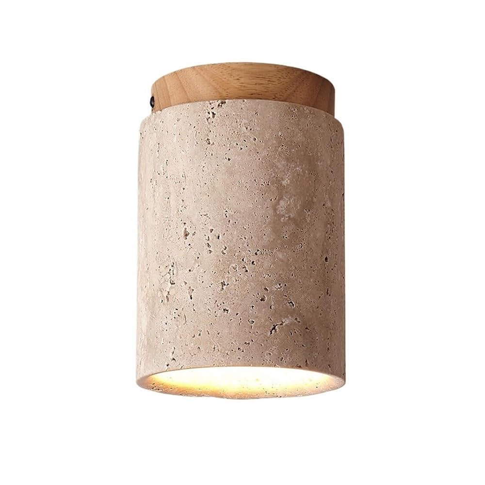 COSRUB Northern Europe Semi Flush Mount Ceiling Lamp, Natural Travertine Ceiling Light Fixtures for Bedroom Living Room(Wood)