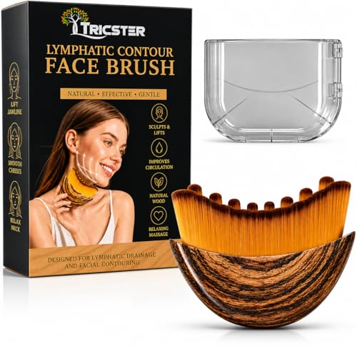 Image of TRICSTER Lymphatic Contour Face Brush - Facial Sculpting & Jawline Lifting Brush for Lymphatic Drainage, Anti-Puffiness Massage & Skin Tightening, Soft Bristles Beauty Tool with Storage Case (Pack of 1)