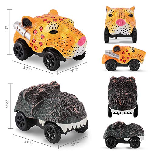 Tracks Cars Replacement Only,4Pack RaceTrack Accessories with 3 Flashing LED Compatible Most Tracks Playset,Light Up Magic Toy Animal Shape Cars for RaceTracks Shinning in the Dark,best gifts for Kids