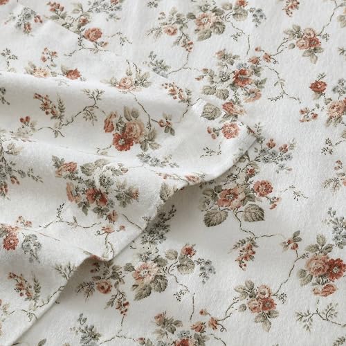 Image of Laura Ashley - Flannel Sheets Queen Size, Anti-Pilling & Wrinkle Resistant Cotton, Touchably Soft for All-Season Comfort - Bed Sheets with Matching Pillowcases & Fitted Sheet (Le Fleur Orange)