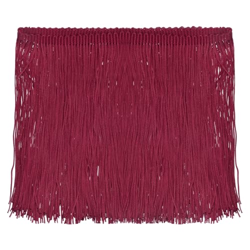 sourcing map 10 Yards 6 Inch Chainette Fringe Trim Tassel Sewing Lace Trim Polyester Fringe Trim Ribbon for DIY Sewing Crafts Clothing Lamp Shade Decoration, Dark Red