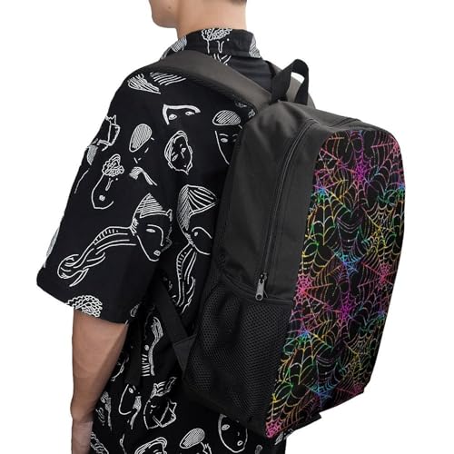 Colorful Neon Spider Web Halloween Backpack Simple Leisure Travel Backpack Outgoing Daypack 17 Inch4