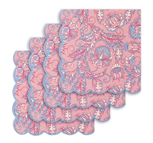 Image of PurpleEssences Scalloped Cloth Napkins 18x18 in - BlushPink Edge Light Blue
