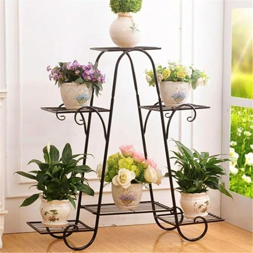 Image of Metal Plant Stand for Patio, Flower Pot Holder Shelf for Multiple Plants, 6-Tier Plant Stands for Indoor and Outdoor Use (Black)
