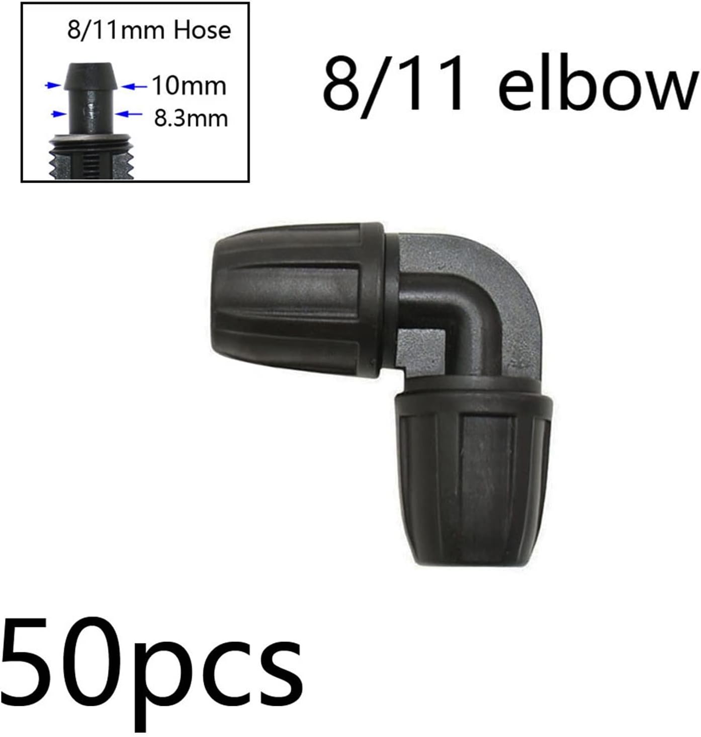 8/11 4/7mm Garden Hose Barbed Connector Tee Elbow End Plugs Reducing Pipe Irrigator Fitting Hose Coupler 50Pcs (Color : N)