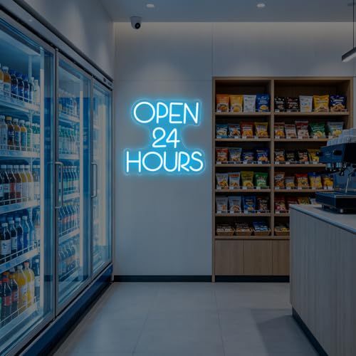 Image of Open 24 Hours Neon Sign, Open Business LED Light | USB Powered Dimmable Shop Club Wall Decor Open Wall Art Welcome Sign for Shop Decor 13 inchx14 inch