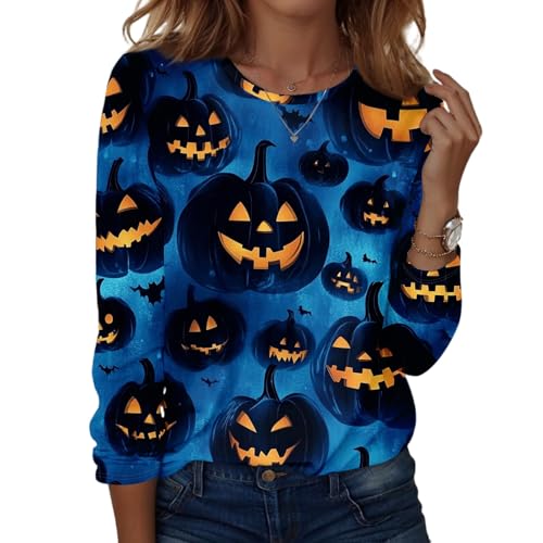 Halloween Shirts for Women Long Sleeve Plus Size Fashion Crewneck Comfortable Tshirts Halloween Costumes for Women