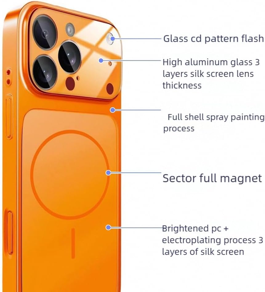 Magnetic Series for iPhone 16 Pro Max Case,Compatible with Magsafe,Matte Glass Slim Anti-Fingerprint,Anti-Scratch Camera Lens Protector Military Grade Drop Shockproof Cover,Orange - Image 4