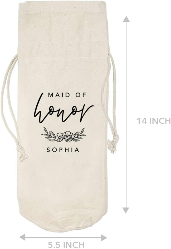 Andaz Press Personalized Wine Bag, Maid of Honor Wine Bag, Custom Wine Bottle Cover Wedding Canvas Wine Bag Personalized Gifts, Bridal Party, Proposal Gift Box, Bridal Shower Gift For Her, 1-Pack