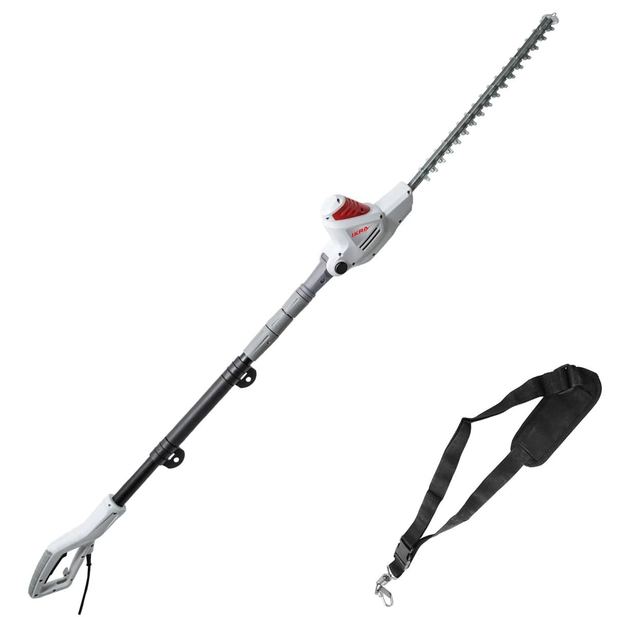 Tamaño seto telescópico con cable, 600 W, hoja de corte 59 cm, corte 51 cm, tamaño seto sobre palo ajustable, 1,95 – 2,40 m IKRA