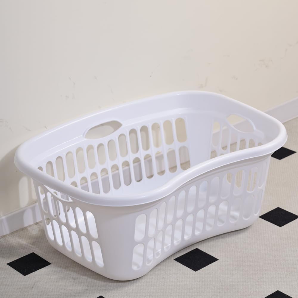 24-Pack Rectangular Laundry Basket, Plastic Clothes Hamper, 1.5 Bushel, White - Dirty Clothing Storage Organizer with Handles for Bedroom, Bathroom, and Closet 50L