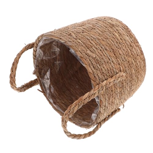 CLISPEED 1 Pieza Maceta de macetas y jardineras macetero Retro Planta de Cesta de Mimbre Maceta de Mimbre Marrón Canasta de Flores macetas para Plantas Algas de Calidad Caqui