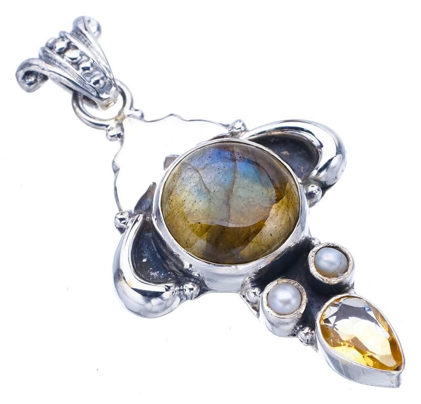 Pendentif Labradorite et Citrine en argent 925 fait main un bijou d'exception F4784