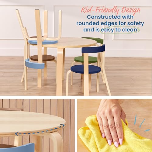 Image of ECR4Kids Bentwood Table and Curved Back Chair Set, Kids Furniture, Earthtone, 5-Piece