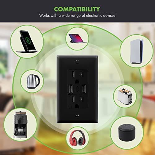 Topgreener Usb Outlet, 3-Port Type C Usb Wall Outlet, 15 Amp Tamper-Resistant Receptacle Plug, Charging Power Outlet With Usb Ports, Ul Listed, Tu21536Ac3-Bk-2Pcs, Black, 2 Pack #TOP2