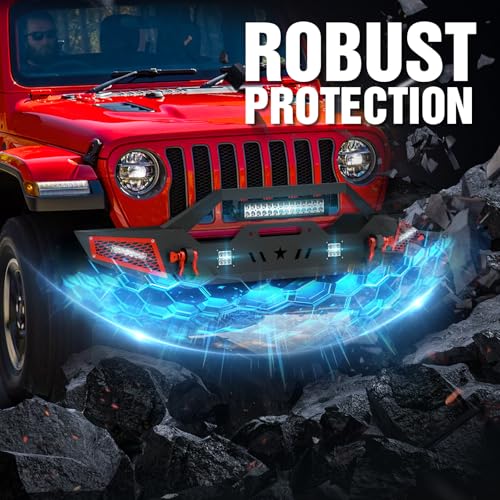 Image of for JL Front Bumper Compatible with 2018 2019 2020 2021 2022 2023 2024 2025 2026 Jeep Wrangler JL JLU Unlimited Off-road Bumper with Winch Plate, Paintable Armor, LED Lights, D-rings (2 /4 Doors)